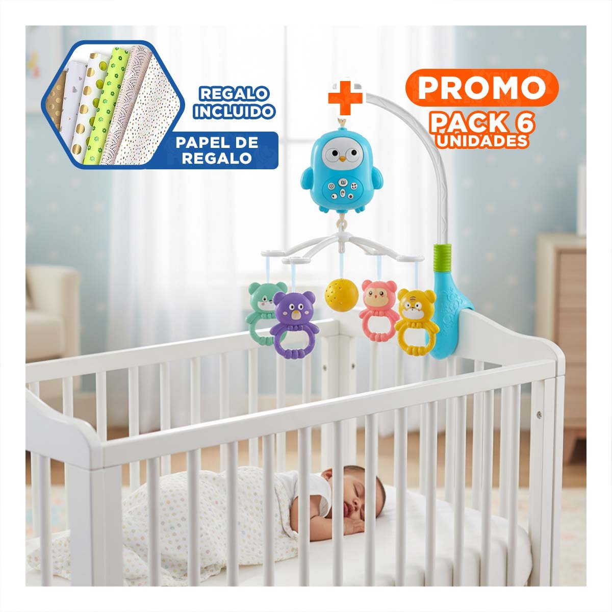 PACK6 BARRA DE ESTIMULO PARA COCHECITO CON JUGUETES COLGANTES INFANTILES YPAPEL REGALO - 1