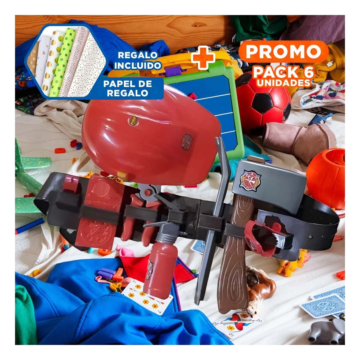 PACK6 EQUIPO INFANTIL SET DE BOMBERO PARA JUEGOS EN CASA YPAPEL REGALO - 1