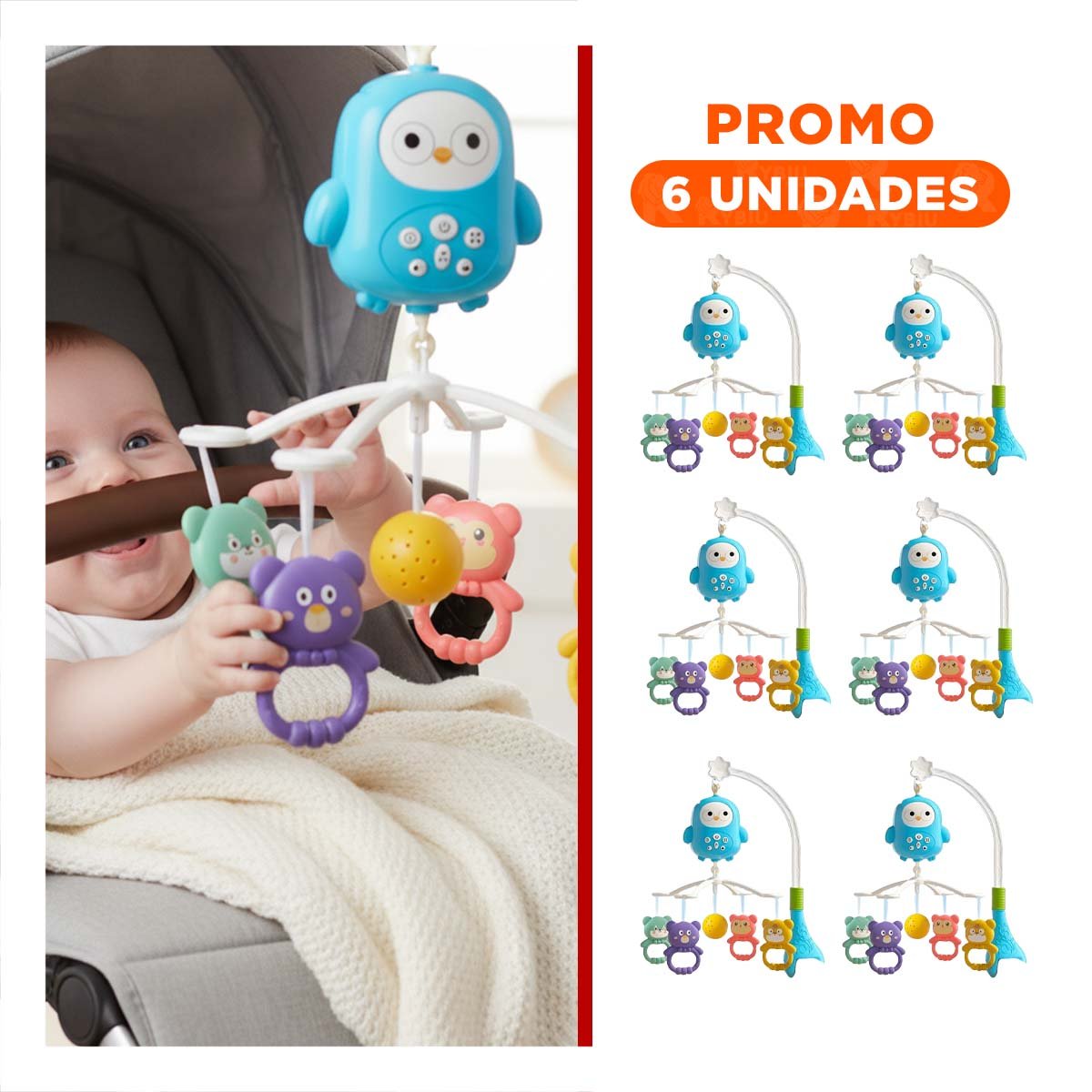 PACK6 ARCO DE ESTIMULO PARA COCHECITO CON JUGUETES COLGANTES DE ANIMALES - 1
