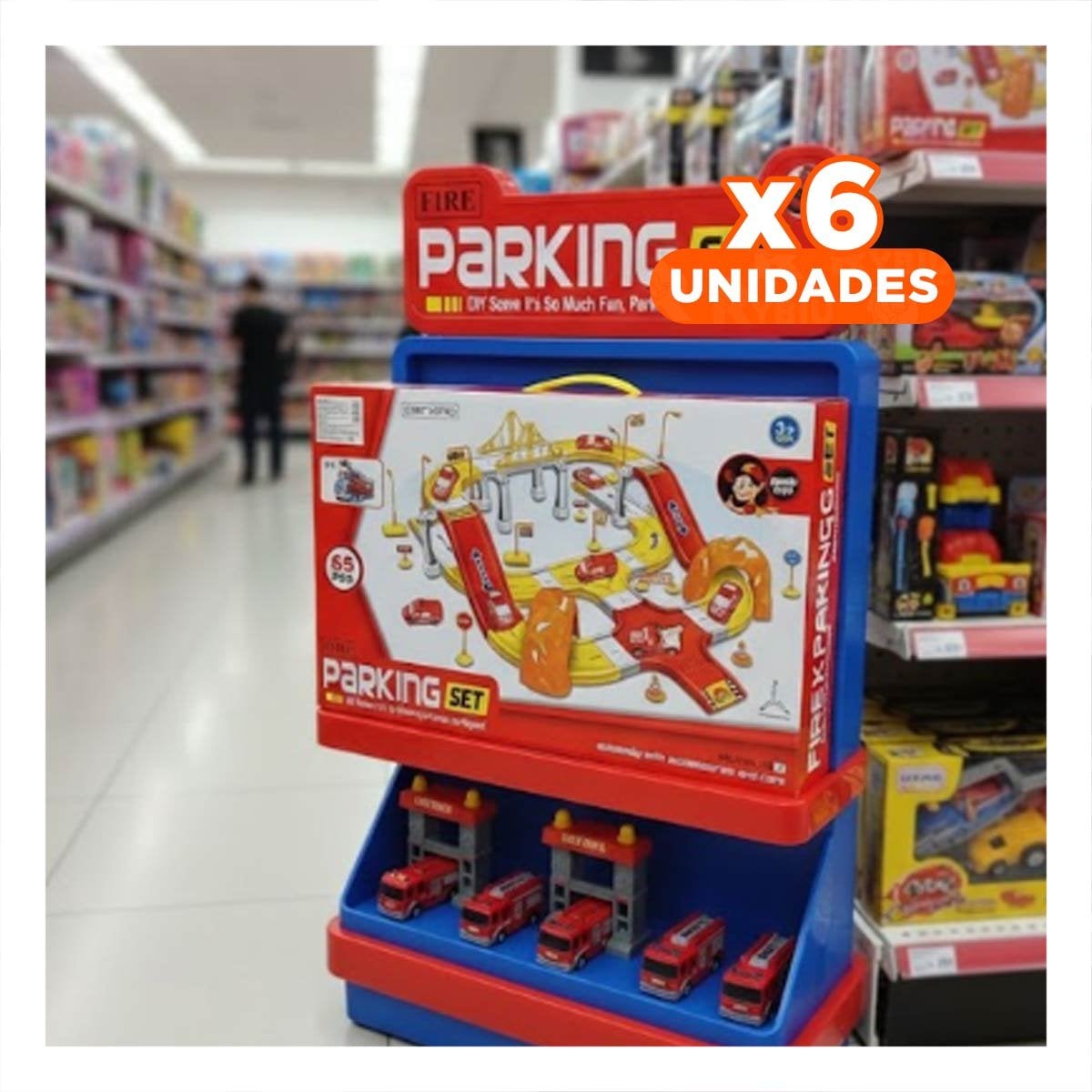PACK6 JUEGO DE ESTACIONAMIENTO CARRITOS EMERGENCIA 46X52CM ROJO AMARILLO YREGALO STICKER - 1