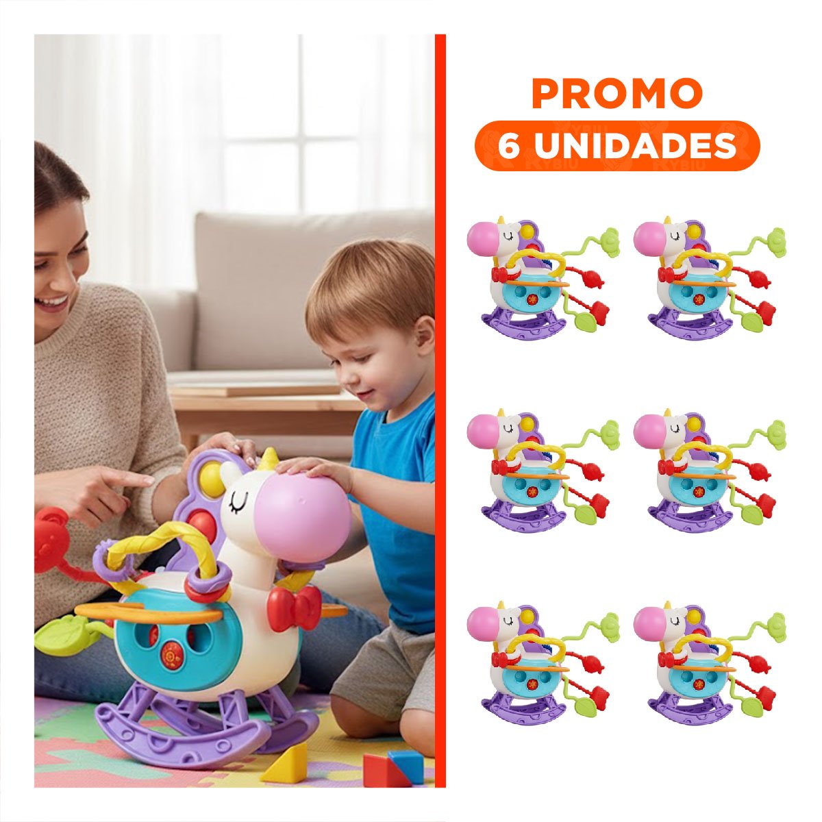 PACK6 INFANTIL SENSORIAL UNICORNIO PARA BEBE CON CUERDAS Y POP LILA Y BLANCO - 1