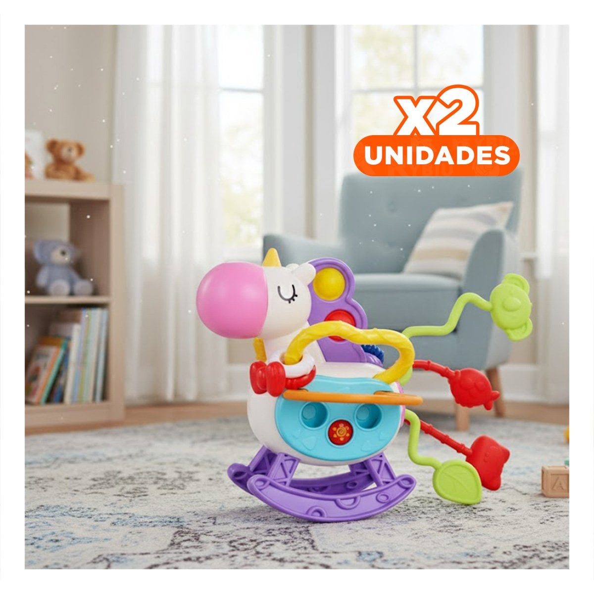 PACK2 DIDACTICO SENSORIAL UNICORNIO PARA BEBE CON CUERDAS Y POP LILA Y BLANCO YREGALO STICKER - 1