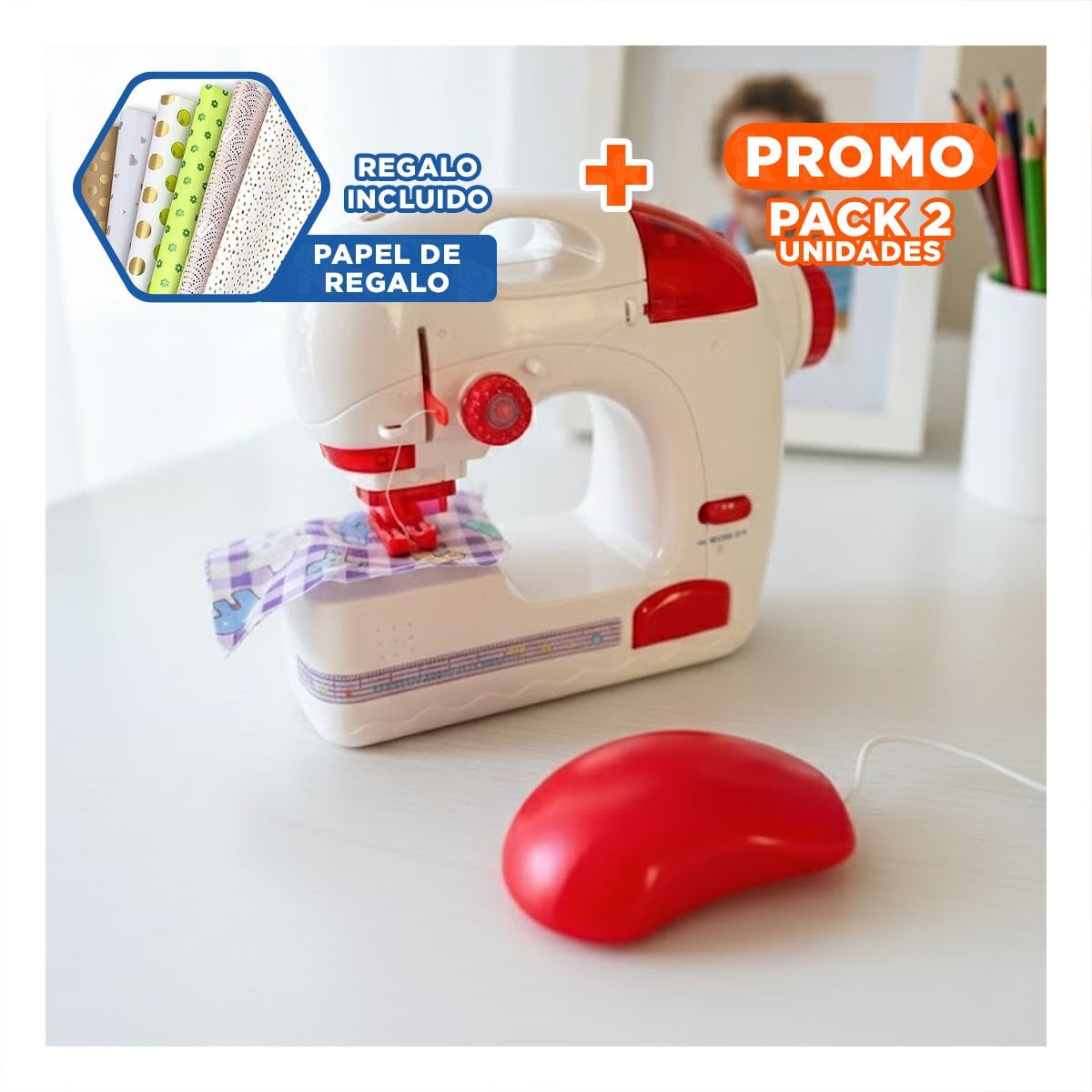 PACK2 SISTEMA DE COSER COMPACTO BLANCO Y ROSADO PARA COSTURA DOMESTICA YPAPEL REGALO - 1