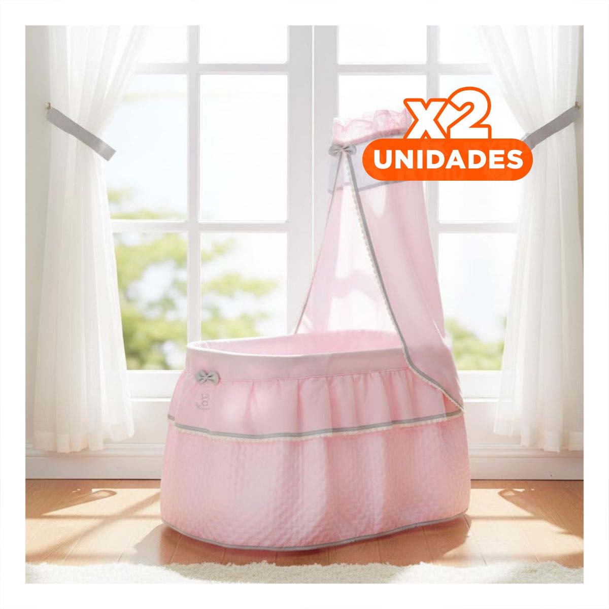 PACK2 ACCESORIO DE CUNA PARA MUÑECAS ROSADO 37X60X100CM CON FORMA MOISES YREGALO STICKER - 1