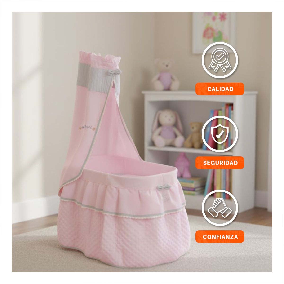 PACK2 ACCESORIO DE CUNA PARA MUÑECAS ROSADO 37X60X100CM CON FORMA MOISES YREGALO STICKER - 5