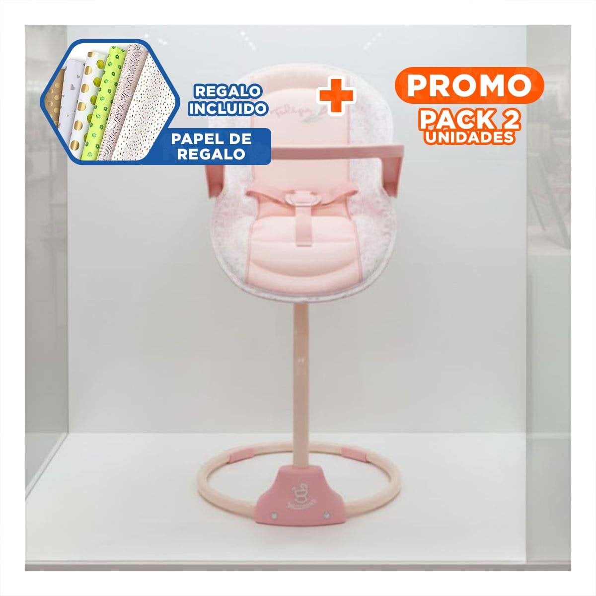 PACK2 BANCO INFANTIL COLUMPIO PARA MUÑECA 3 EN 1 TULIPE ROSADO 30X31X60CM SEGURO YPAPEL REGALO - 1