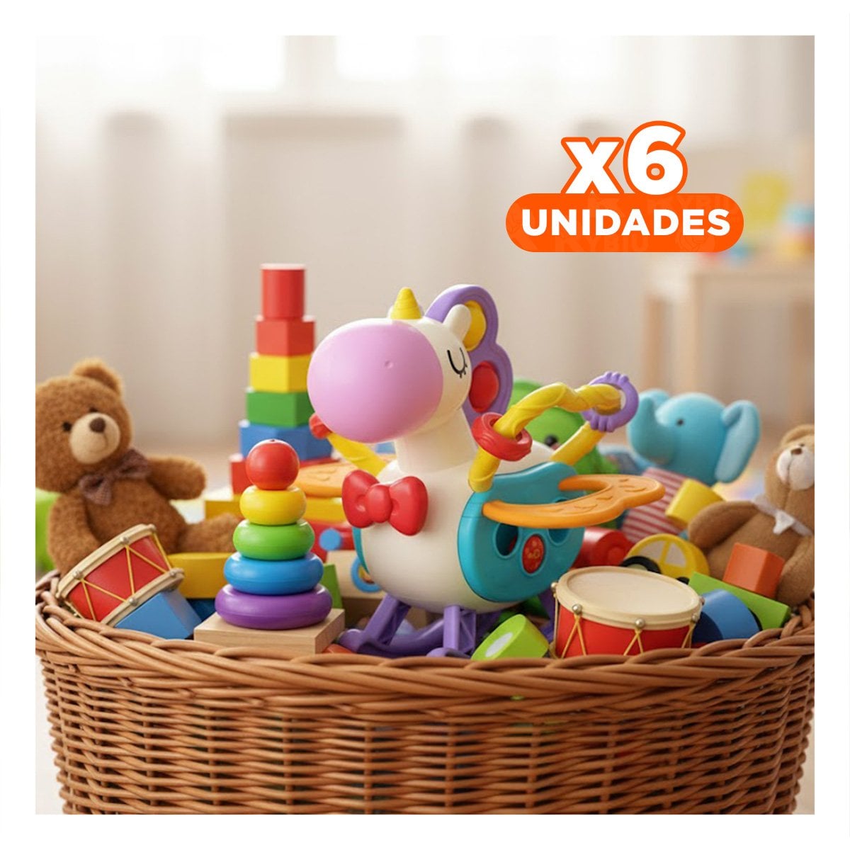 PACK6 MUNECO UNICORNIO PARA BEBE CON CUERDAS Y POP LILA Y BLANCO YREGALO STICKER - 1