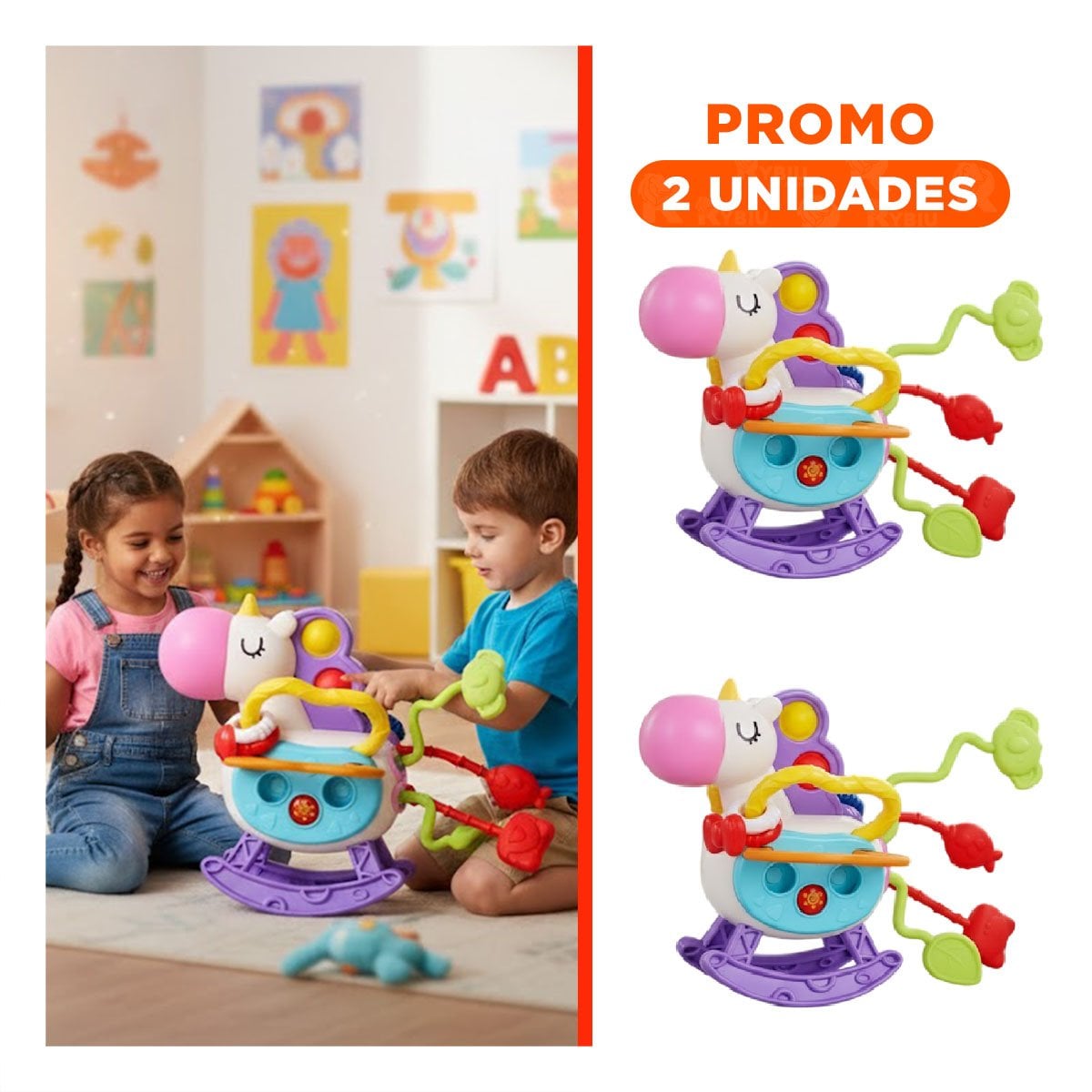 PACK2 ENTRETENIMIENTO SENSORIAL PARA BEBE UNICORNIO CON CUERDAS Y POP LILA BLANCO - 1