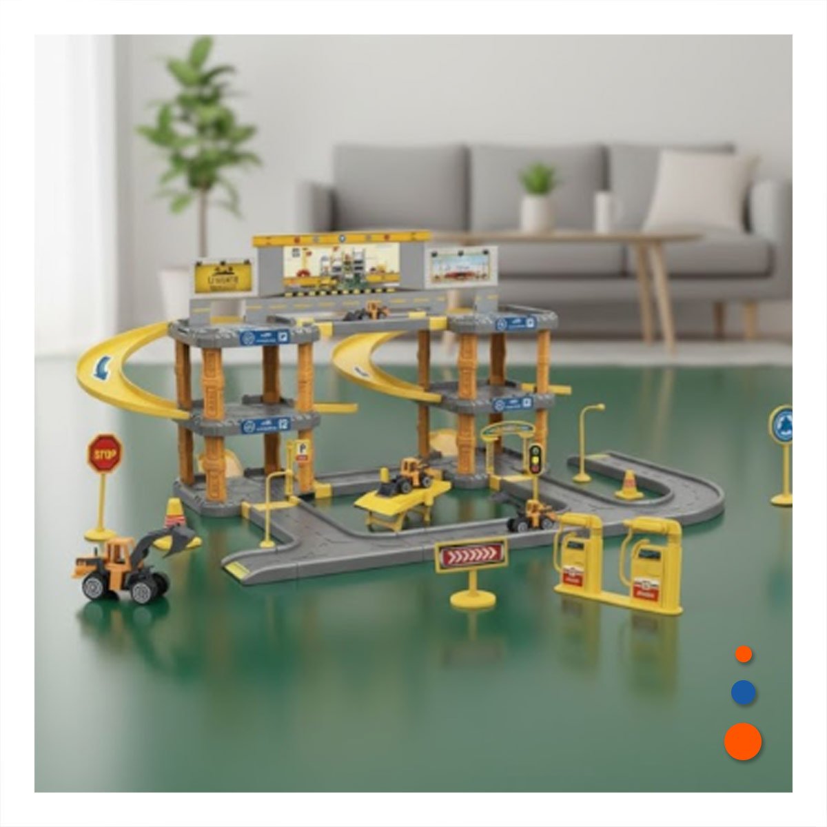 PACK2 ZONA DE ESTACIONAMIENTO INFANTIL PARA JUEGO CON CARRITOS DE CONSTRUCCION YPAPEL REGALO - 2
