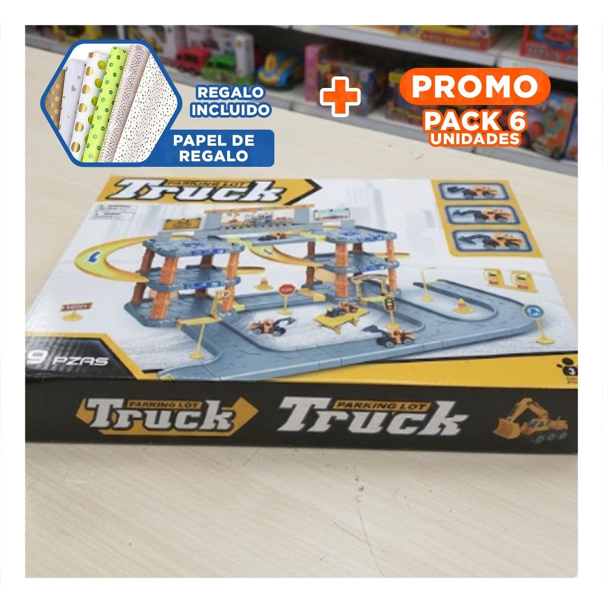 PACK6 CENTRO DE JUEGO DE CONSTRUCCION CON ZONA DE ESTACIONAMIENTO YPAPEL REGALO - 1