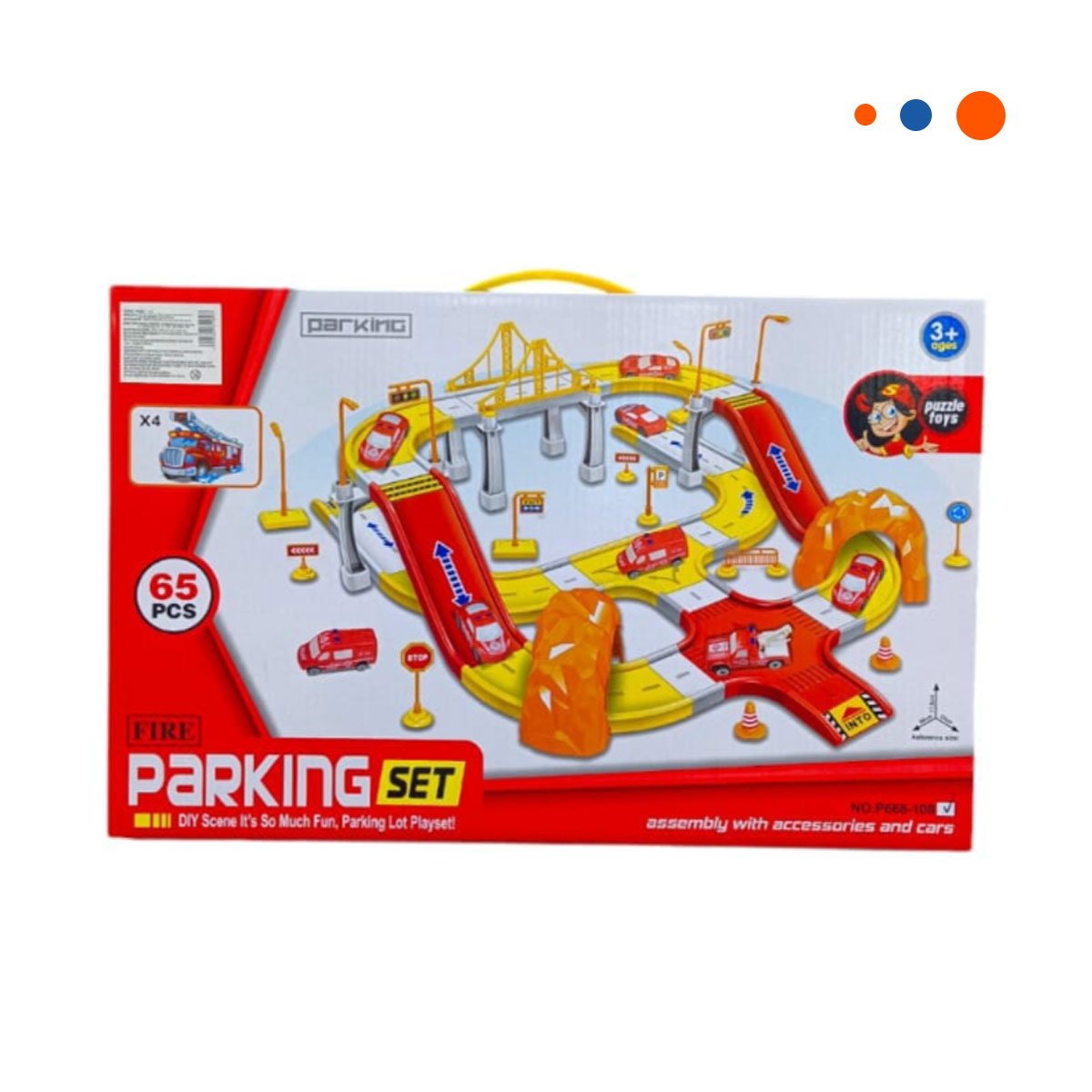 PARQUE DE ESTACIONAMIENTO PARA JUEGO CARRITOS EMERGENCIA 46X52CM ROJO AMARILLO YREGALO STICKER - 3