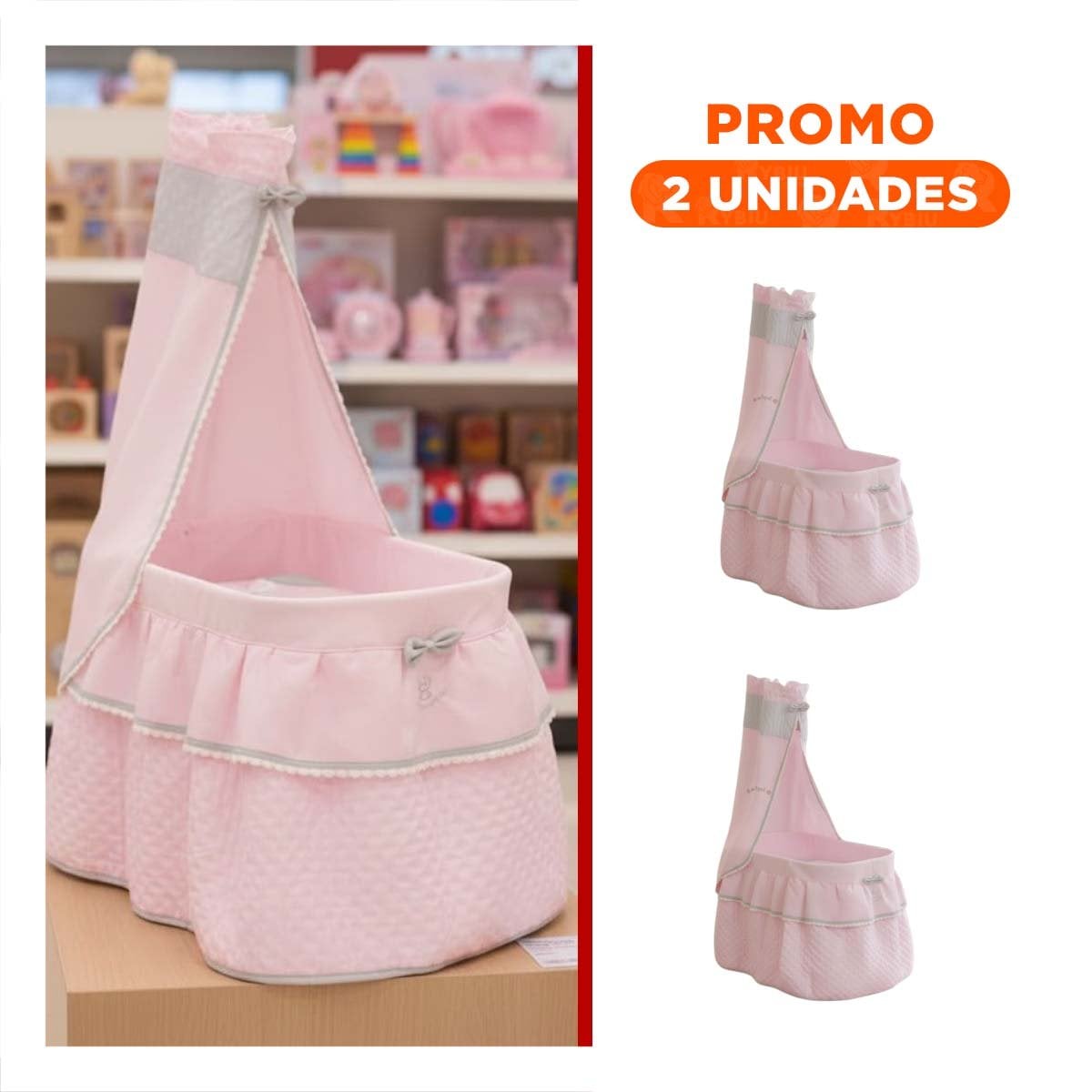 PACK2 SOPORTE DE CAMA PARA MUÑECAS ROSADO 37X60X100CM CON FORMA MOISES - 1