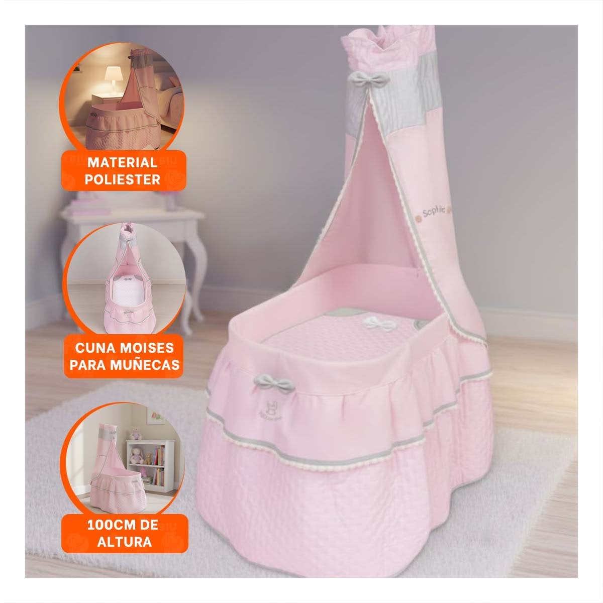 CAMA INFANTIL PARA MUÑECAS ROSADO 37X60X100CM CON ESTILO TIERNO YPAPEL REGALO - 5