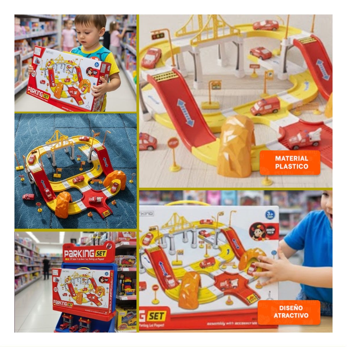 PARQUE DE ESTACIONAMIENTO EDUCATIVO CARRITOS EMERGENCIA 46X52CM ROJO AMARILLO YSTICKY - 1