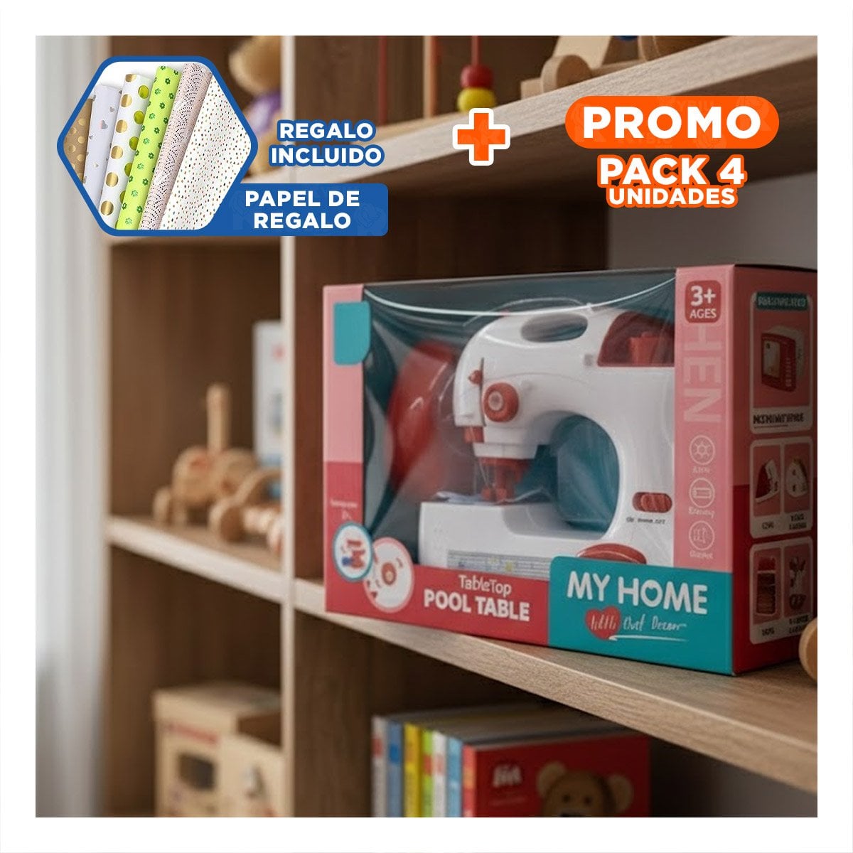 PACK4 SISTEMA DE COSER FUNCIONAL BLANCO Y ROSADO PARA ARREGLOS DEL HOGAR YPAPEL REGALO - 1