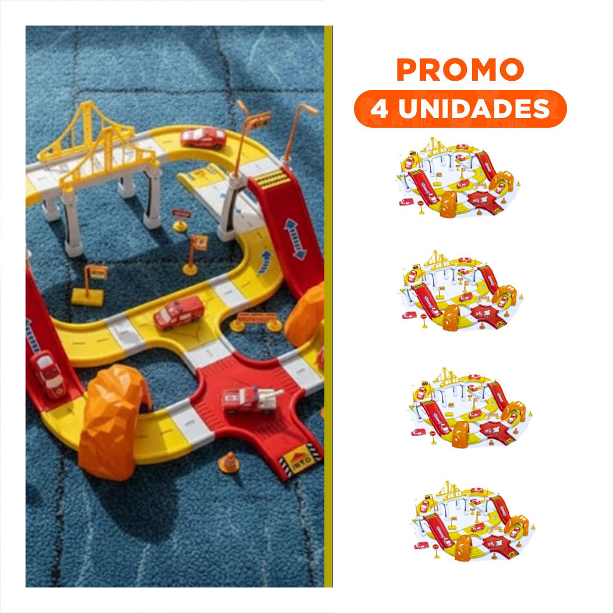 PACK4 SET DE ESTACIONAMIENTO JUGUETE EMERGENCIA 46X52CM ROJO AMARILLO YREGALO STICKER - 1