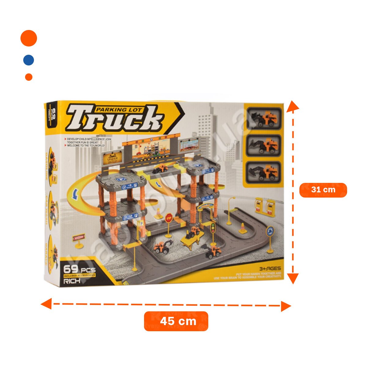 SET COMPLETO DE CARRITOS DE CONSTRUCCION CON AREA DE ESTACIONAMIENTO - 4