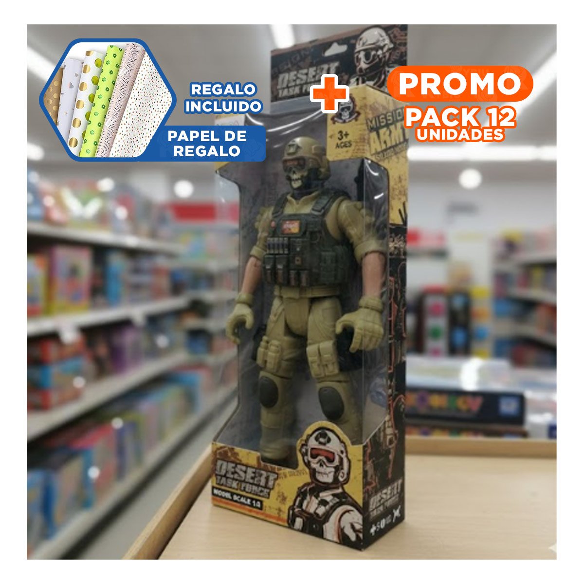 PACK12 MUNECO DEL DESIERTO MILITAR CON DISENO DE CALAVERA YPAPEL REGALO - 1