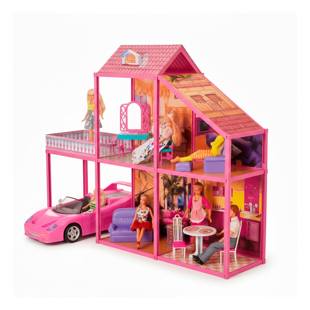 CONJUNTO DE MUNECAS CON CARRO Y PIEZAS PARA JUEGO DE ROLES EN CASA YPAPEL REGALO - 1