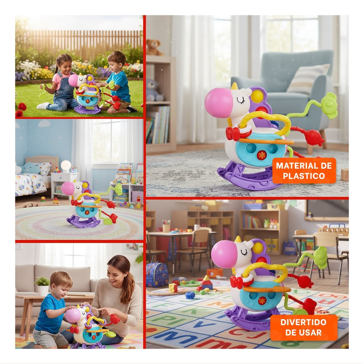 PACK6 EDUCATIVO SENSORIAL PARA BEBE UNICORNIO CON CUERDAS POP LILA Y BLANCO YPAPEL REGALO - 3