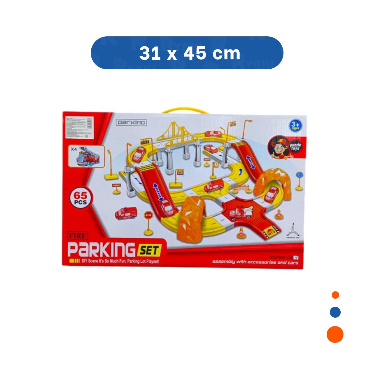 PARQUE DE ESTACIONAMIENTO INFANTIL CARRITOS EMERGENCIA 46X52CM ROJO AMARILLO YPAPEL REGALO - 4