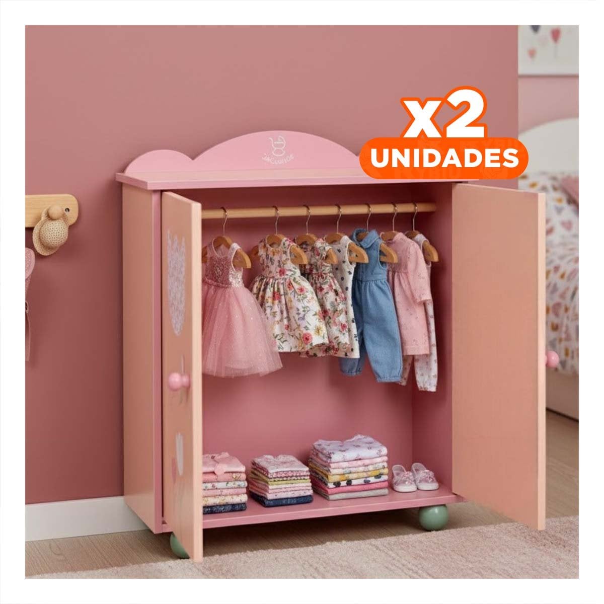PACK2 ORGANIZADOR DECORATIVO DE ROPA PARA MUNECA 49X42X16CM PARA JUEGO YREGALO STICKER - 1