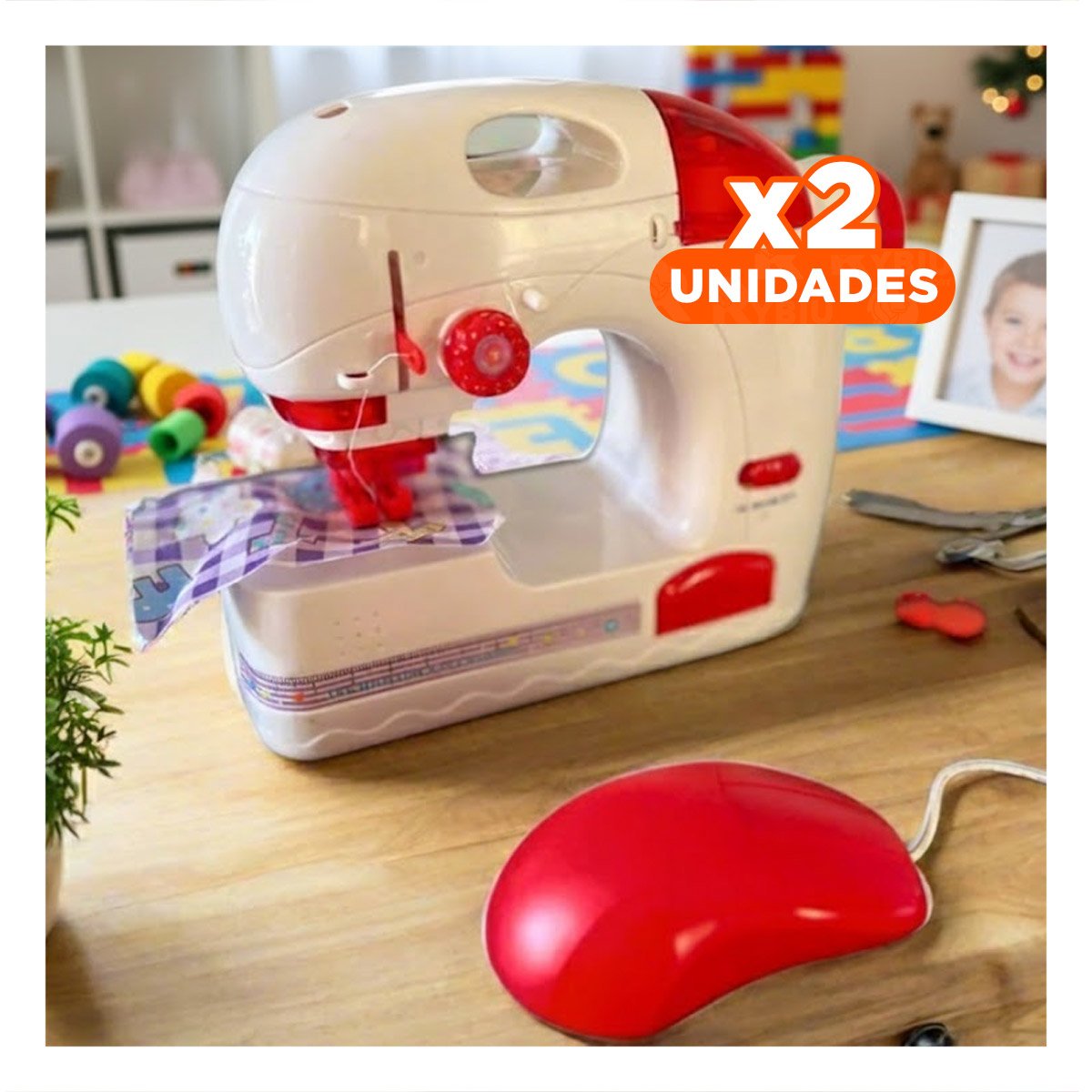 PACK2 SISTEMA DE COSER PORTATIL BLANCO Y ROSADO PARA MANUALIDADES EN CASA YREGALO STICKER - 1