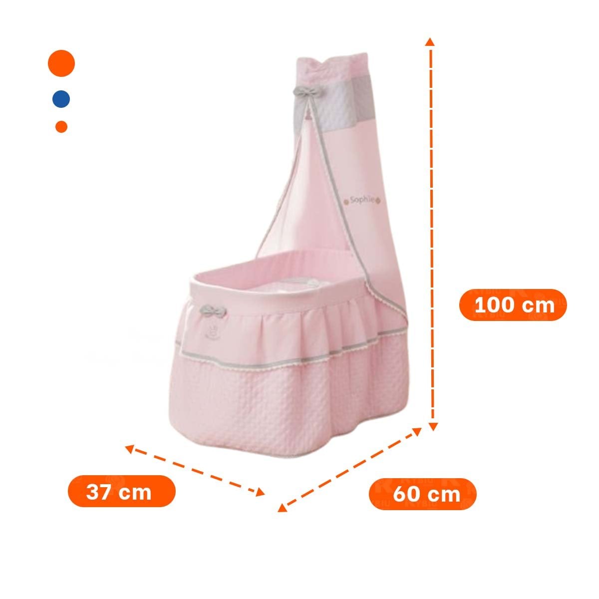 CAMA TIPO MOISES PARA MUÑECAS ROSADO 37X60X100CM CON DISENO TRADICIONAL - 4