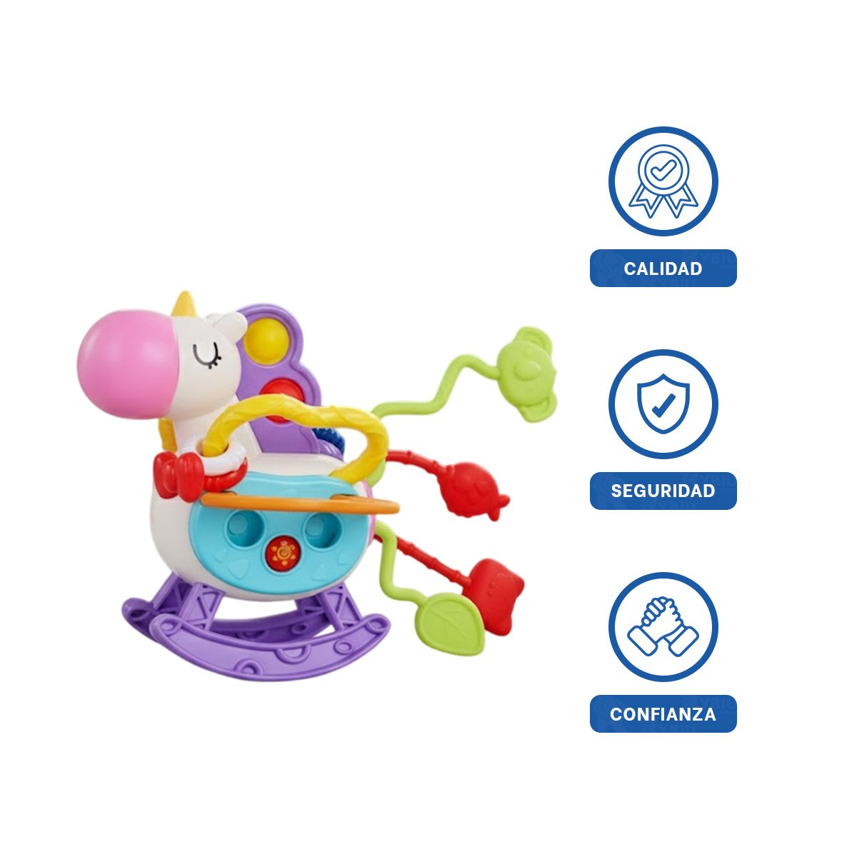 ESTIMULO MANUAL SENSORIAL UNICORNIO PARA BEBE CON CUERDAS POP LILA BLANCO YLIGAS REGALO - 3