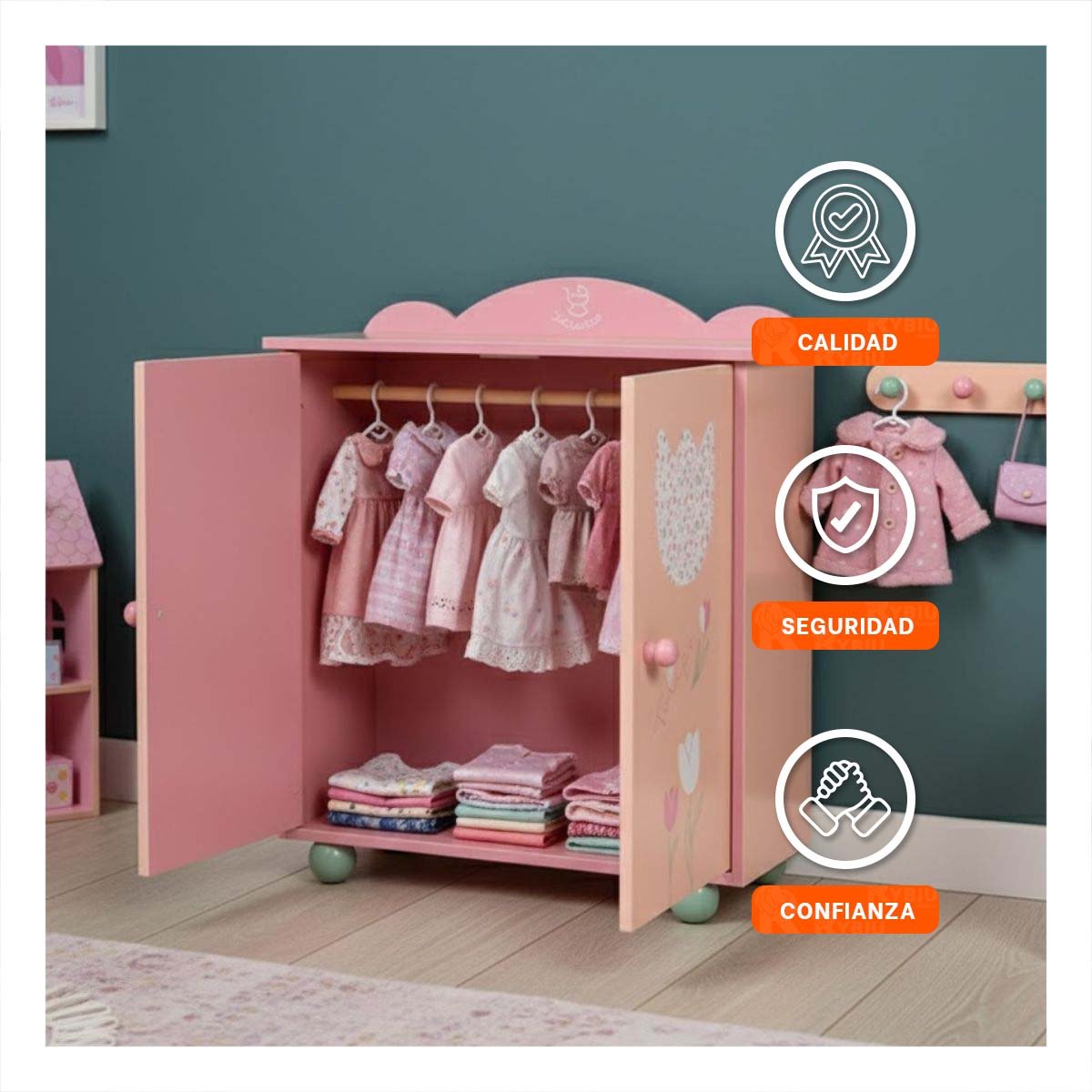 CLOSET INFANTIL PARA MUNECA 49X42X16CM CON ESTILO FLORAL DECORATIVO VISIBLE YPAPEL REGALO - 3