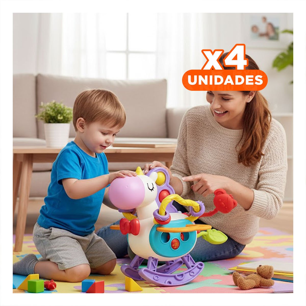 PACK4 INTERACTIVO SENSORIAL PARA BEBE UNICORNIO CON CUERDAS POP LILA Y BLANCO - 1