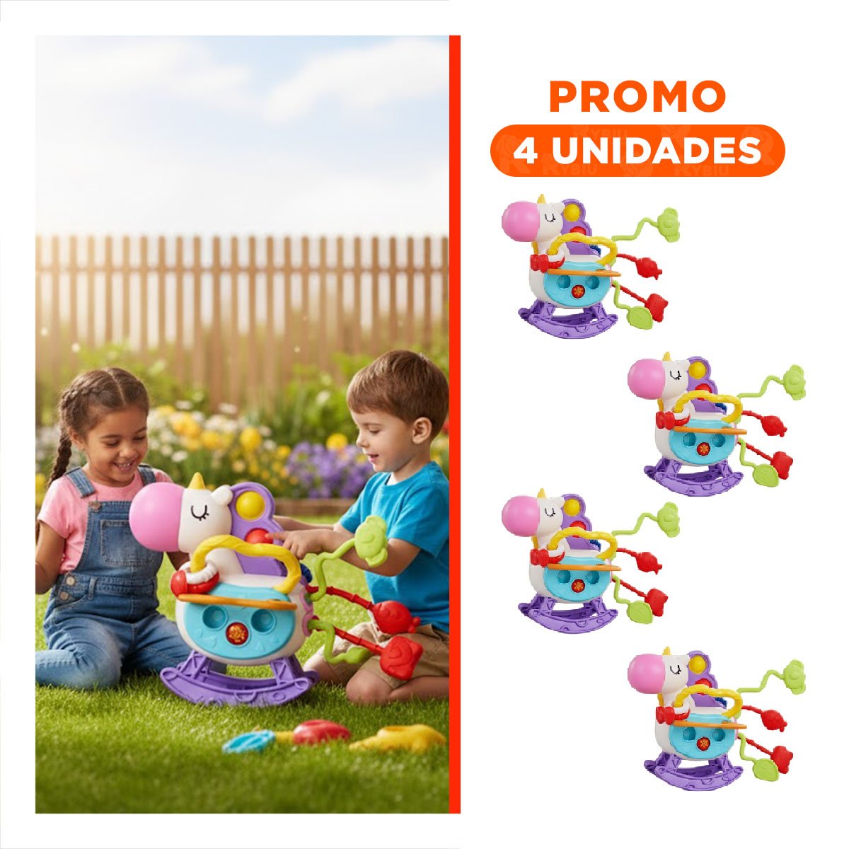 PACK4 COLORIDO SENSORIAL PARA BEBE UNICORNIO CON CUERDAS POP LILA Y BLANCO YREGALO STICKER - 1