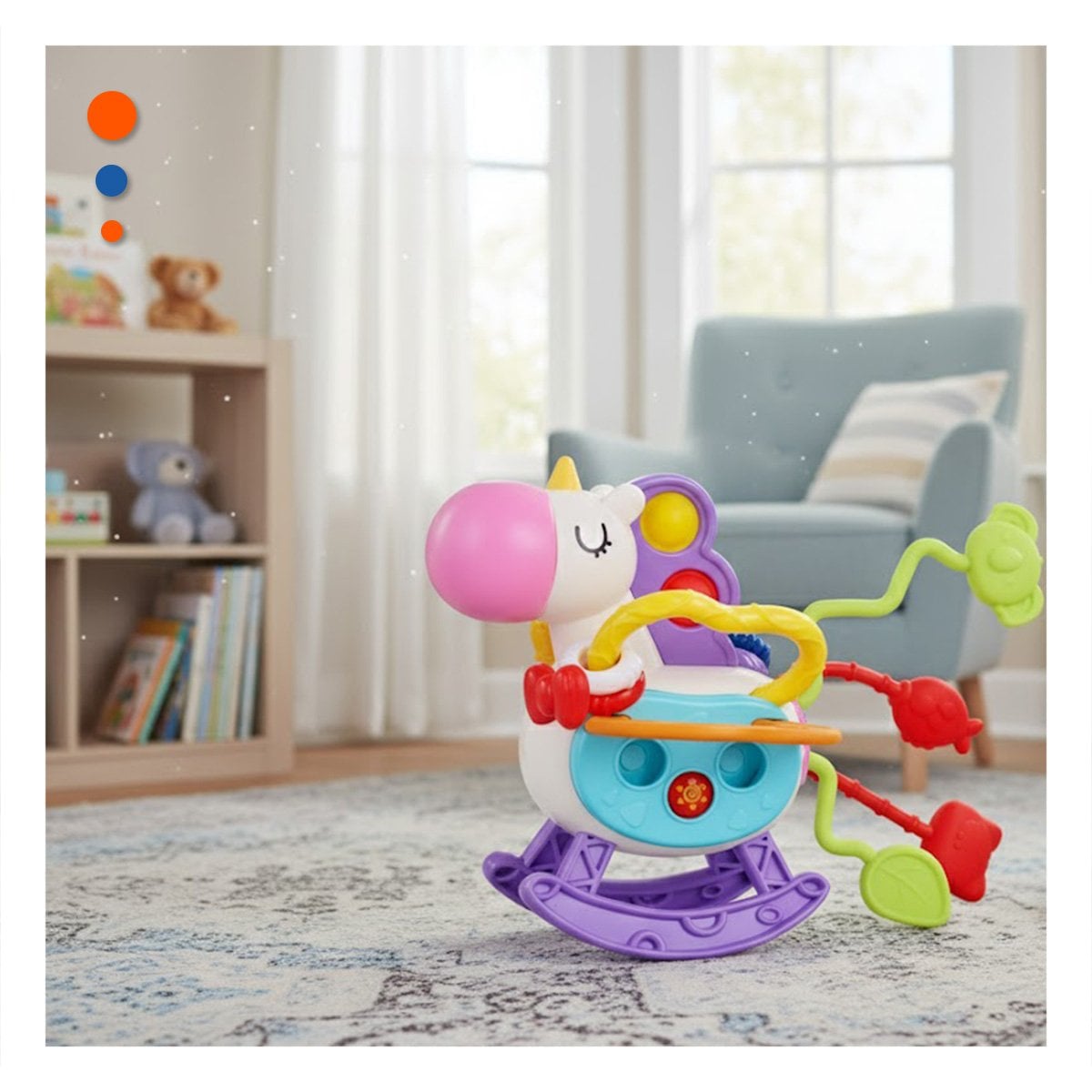 ESTIMULO SENSORIAL UNICORNIO PARA BEBE CON CUERDAS POP LILA Y BLANCO SUAVE - 1