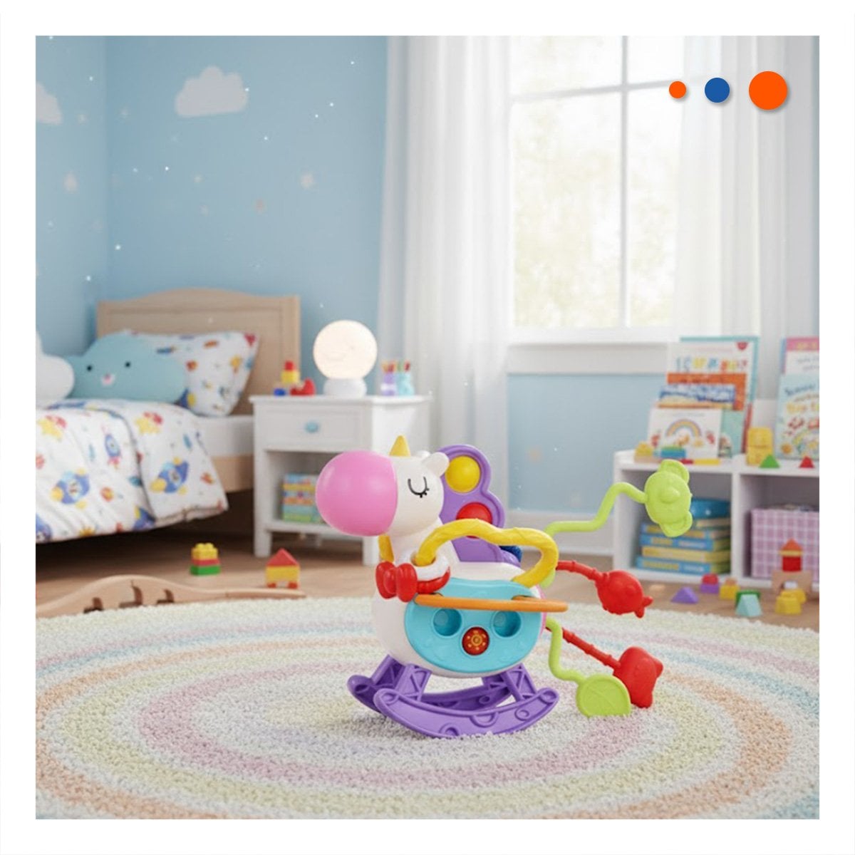 ESTIMULO SENSORIAL UNICORNIO PARA BEBE CON CUERDAS POP LILA Y BLANCO SUAVE - 2