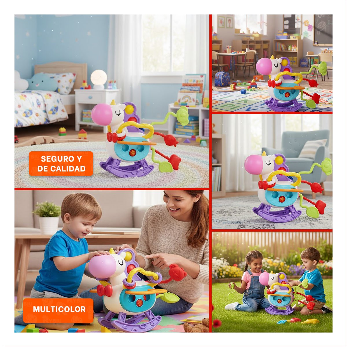 ESTIMULO SENSORIAL UNICORNIO PARA BEBE CON CUERDAS POP LILA Y BLANCO SUAVE - 5
