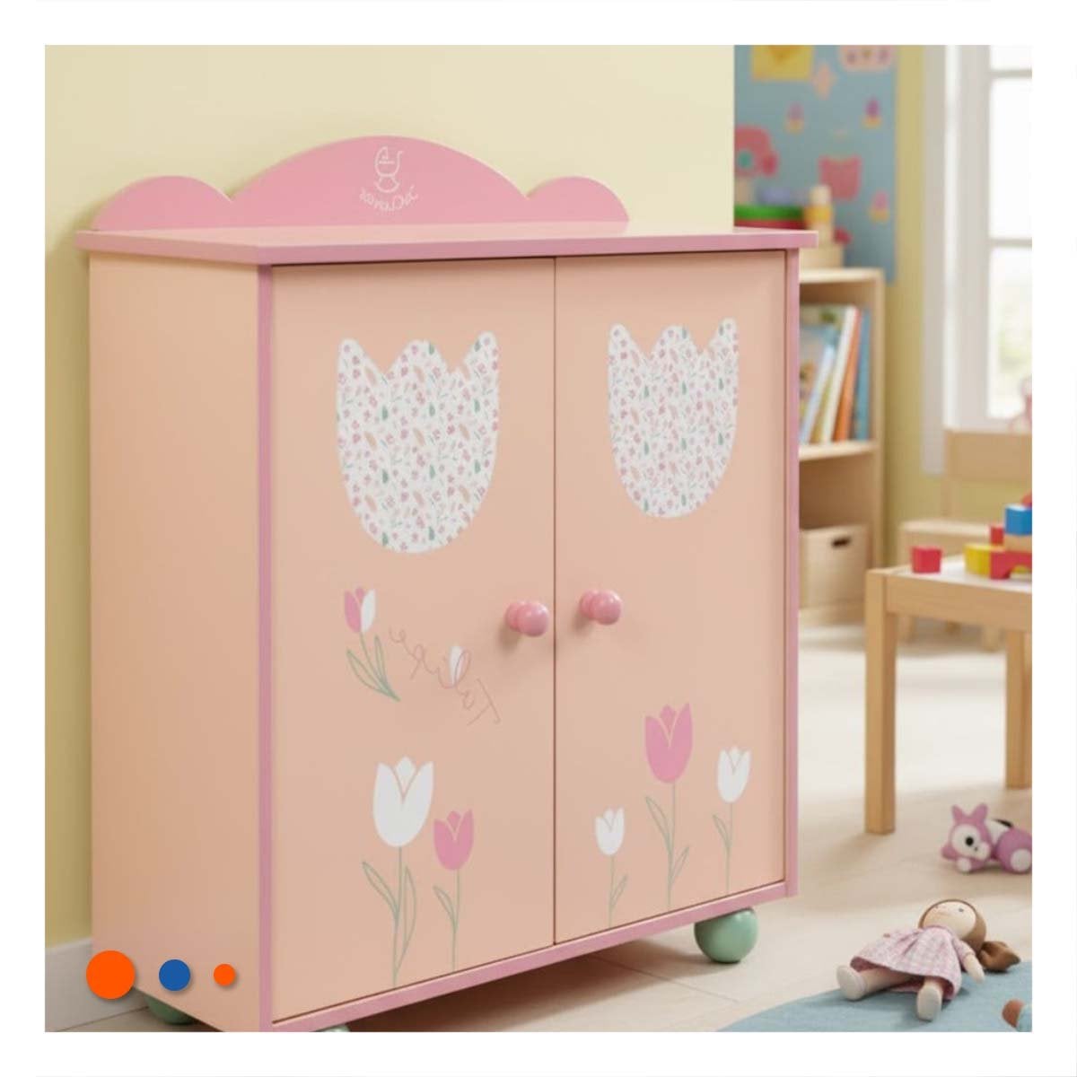 PACK2 ORGANIZADOR DE ROPA PARA MUNECA 49X42X16CM CON DISENO TULIPANES MELON Y ROSADO - 3