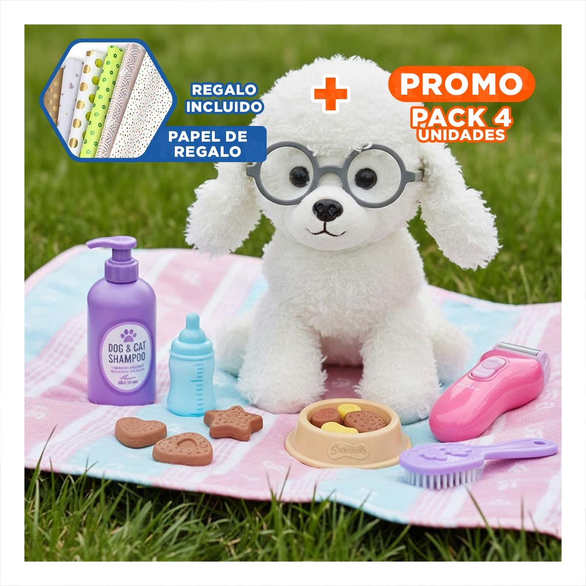 PACK4 IMPLEMENTO DOMESTICO DE ALIMENTACION PARA MASCOTA DOG MULTICOLOR YPAPEL REGALO - 1