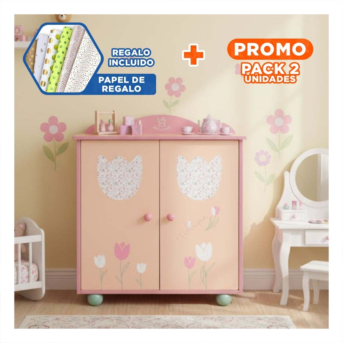 PACK2 ORGANIZADOR INFANTIL PARA MUNECA 49X42X16CM CON ESTILO FLORAL DECORATIVO YPAPEL REGALO - 1