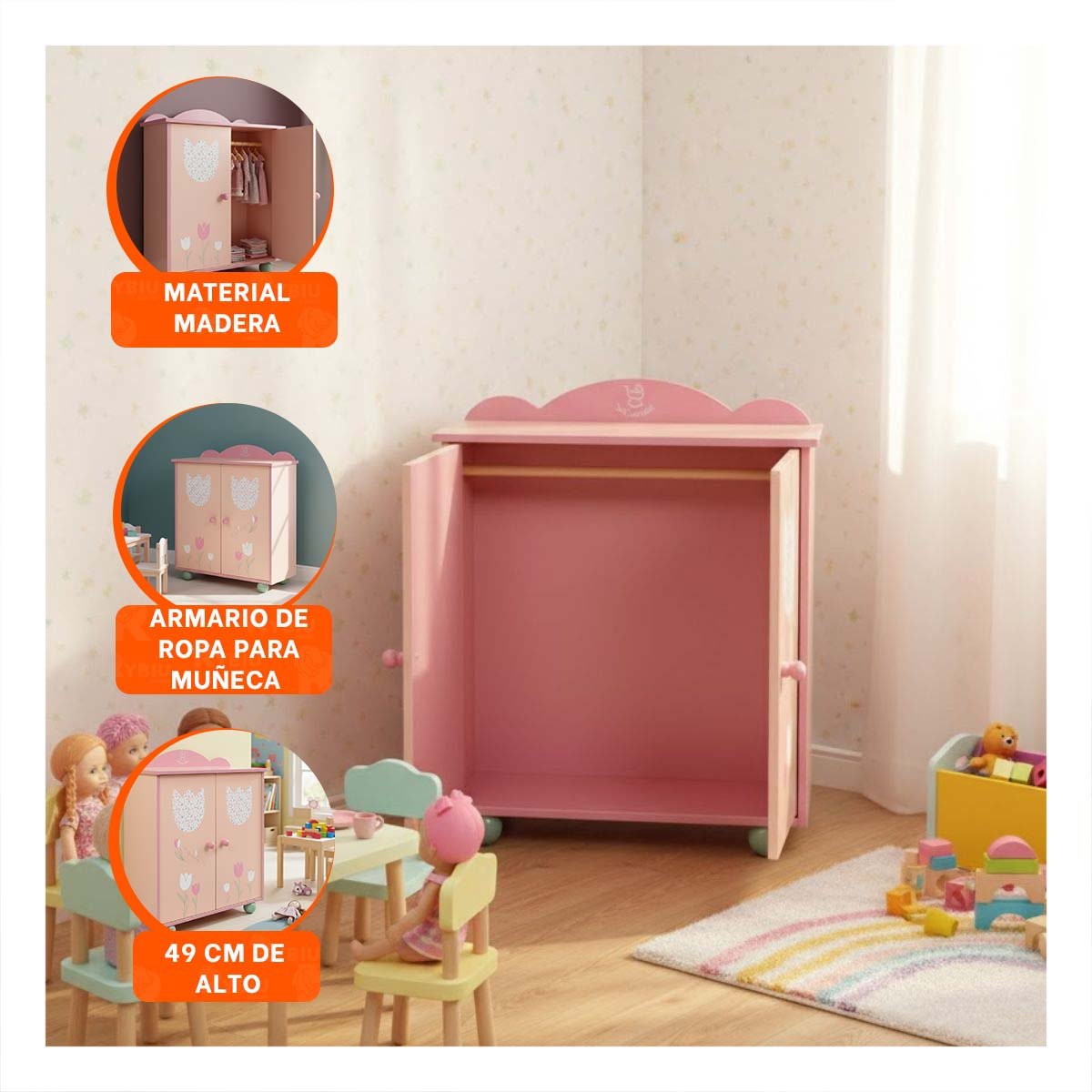 PACK2 ORGANIZADOR INFANTIL PARA MUNECA 49X42X16CM CON ESTILO FLORAL DECORATIVO YPAPEL REGALO - 5