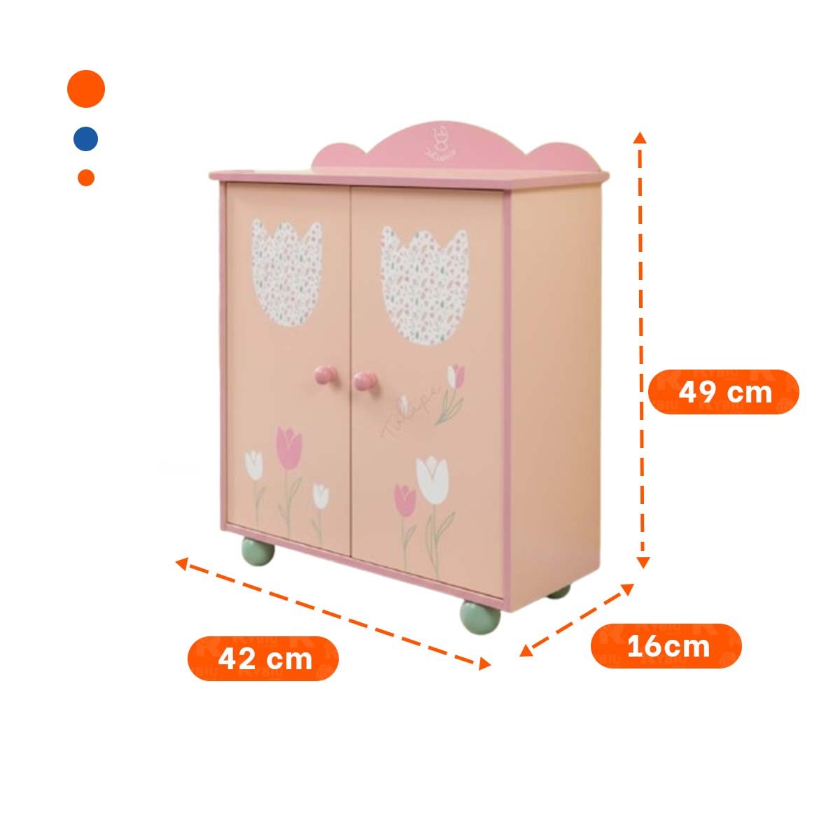CLOSET DECORATIVO DE ROPA PARA MUNECA 49X42X16CM CON DETALLES TULIPANES YREGALO STICKER - 4