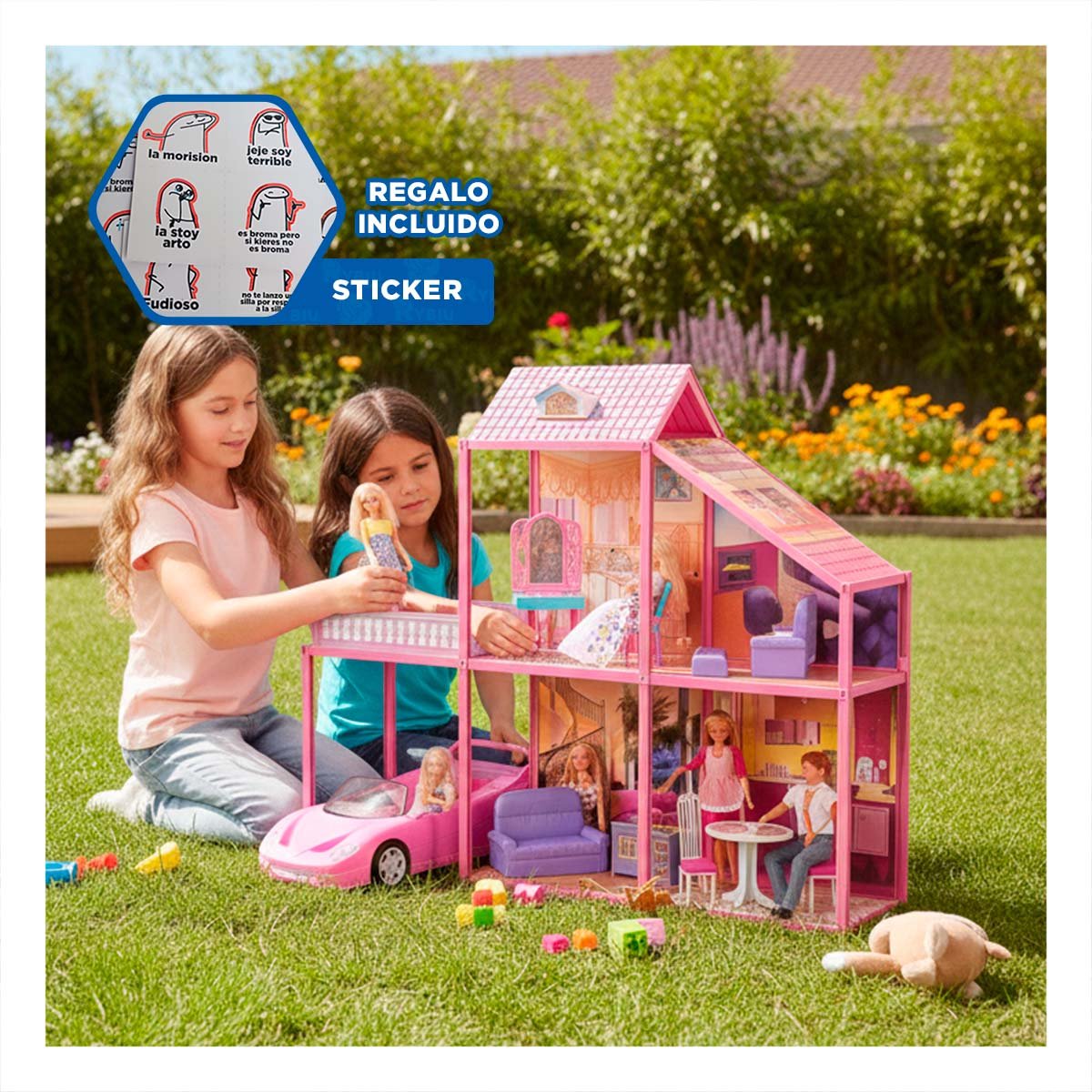 SET DE MUNECAS CON CARRO Y ACCESORIOS PARA DIVERSION CREATIVA EN HOGAR YREGALO STICKER - 1