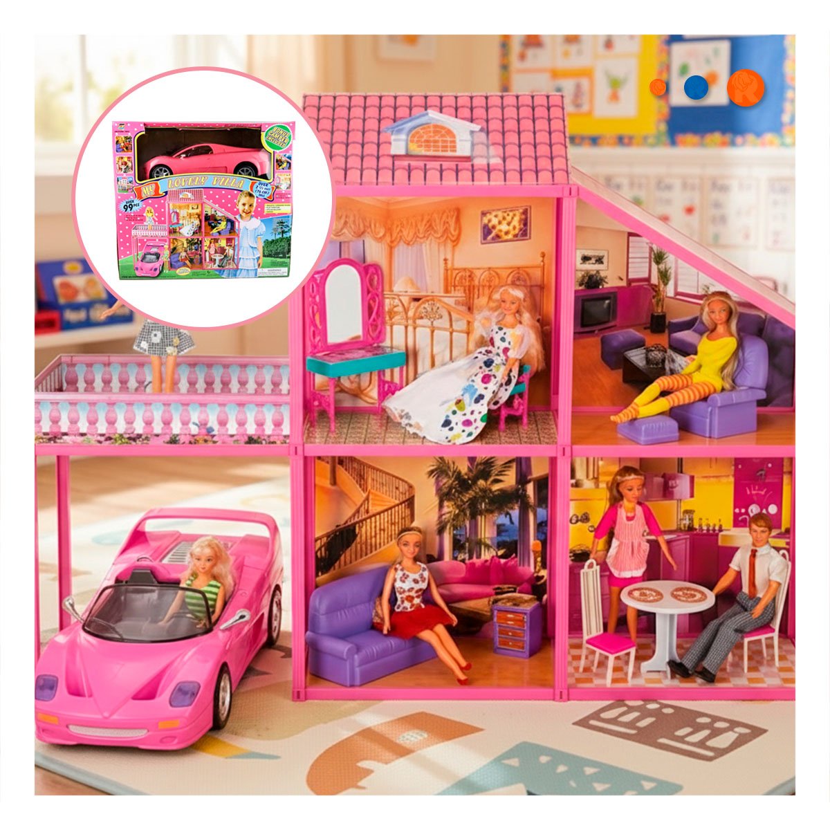 SET DE MUNECAS CON CARRO Y ACCESORIOS PARA DIVERSION CREATIVA EN HOGAR YREGALO STICKER - 5