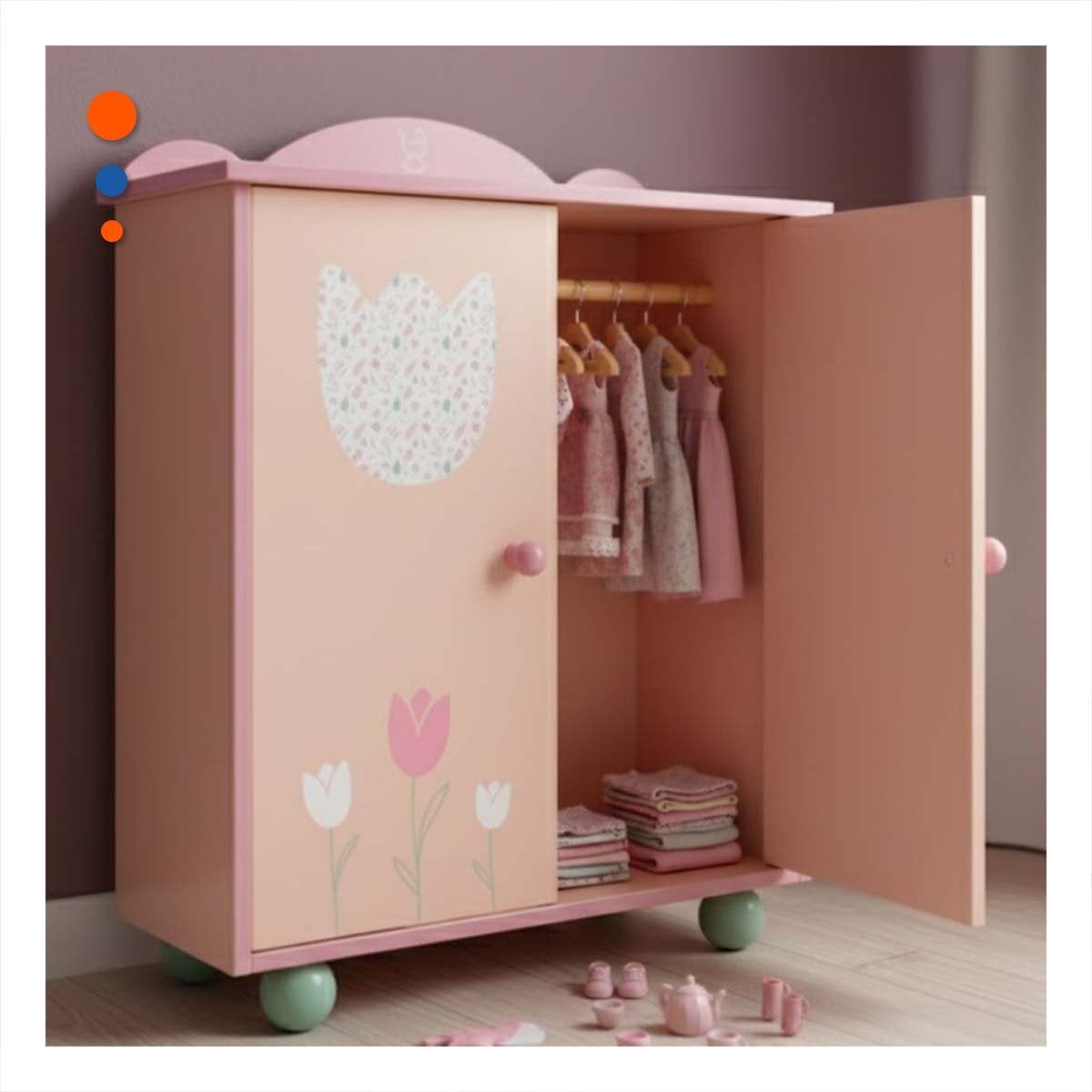 CLOSET DE ROPA INFANTIL PARA MUNECA 49X42X16CM CON DISENO FLORAL SUAVE YSTICKY - 3