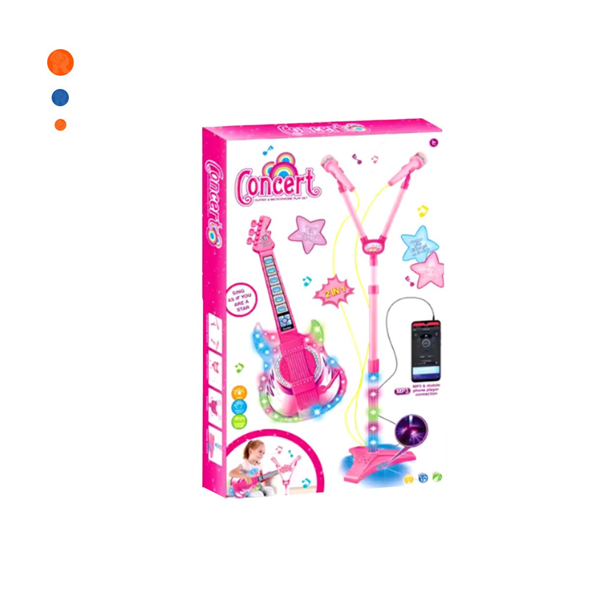 INSTRUMENTO MUSICAL DE GUITARRA CON 2 MICROFONOS EN TRIPODE PARA SHOW INFANTIL YPAPEL REGALO - 1