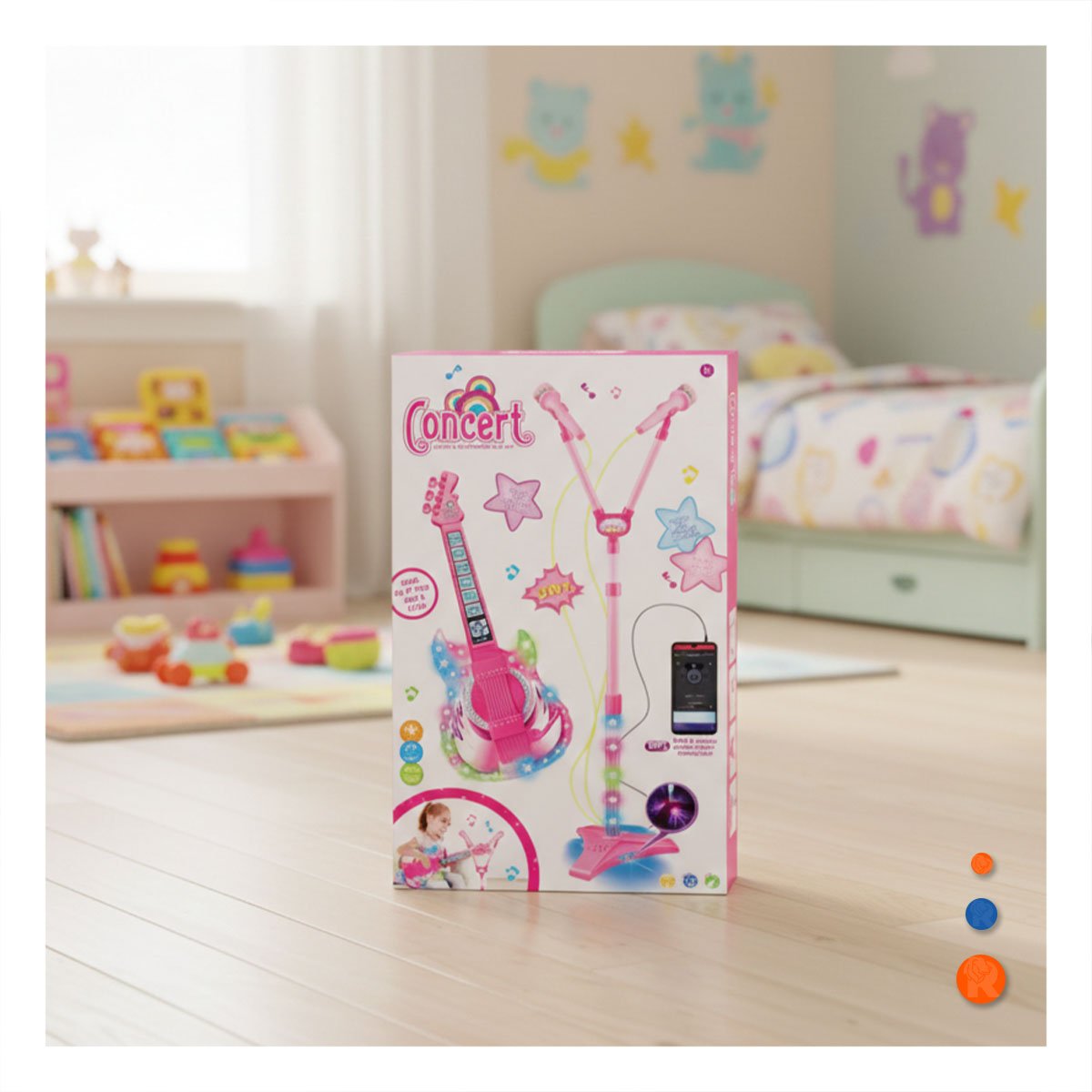 INSTRUMENTO MUSICAL DE GUITARRA CON 2 MICROFONOS EN TRIPODE PARA SHOW INFANTIL YPAPEL REGALO - 2