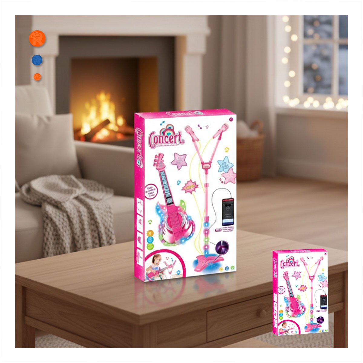 INSTRUMENTO MUSICAL DE GUITARRA CON 2 MICROFONOS EN TRIPODE PARA SHOW INFANTIL YPAPEL REGALO - 3
