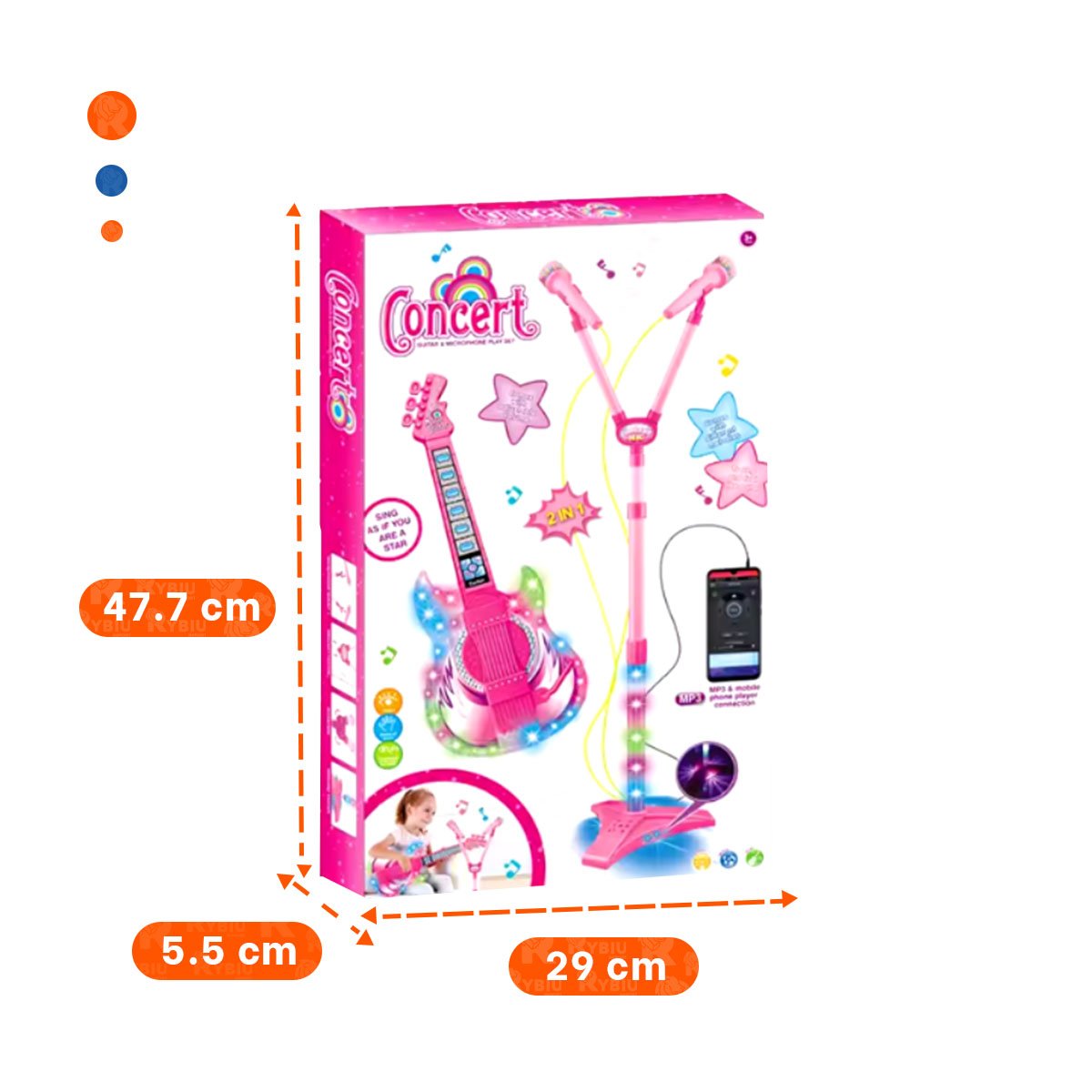 INSTRUMENTO MUSICAL DE GUITARRA CON 2 MICROFONOS EN TRIPODE PARA SHOW INFANTIL YPAPEL REGALO - 4