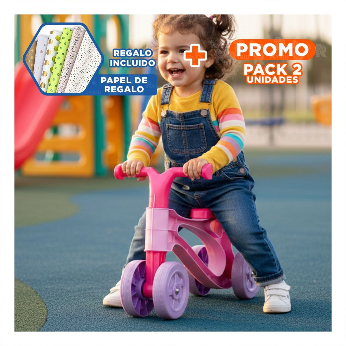 PACK2 VEHICULO DE PASEO INFANTIL CON FORMATO TRICICLO PARA JUEGO ACTIVO YPAPEL REGALO - 1