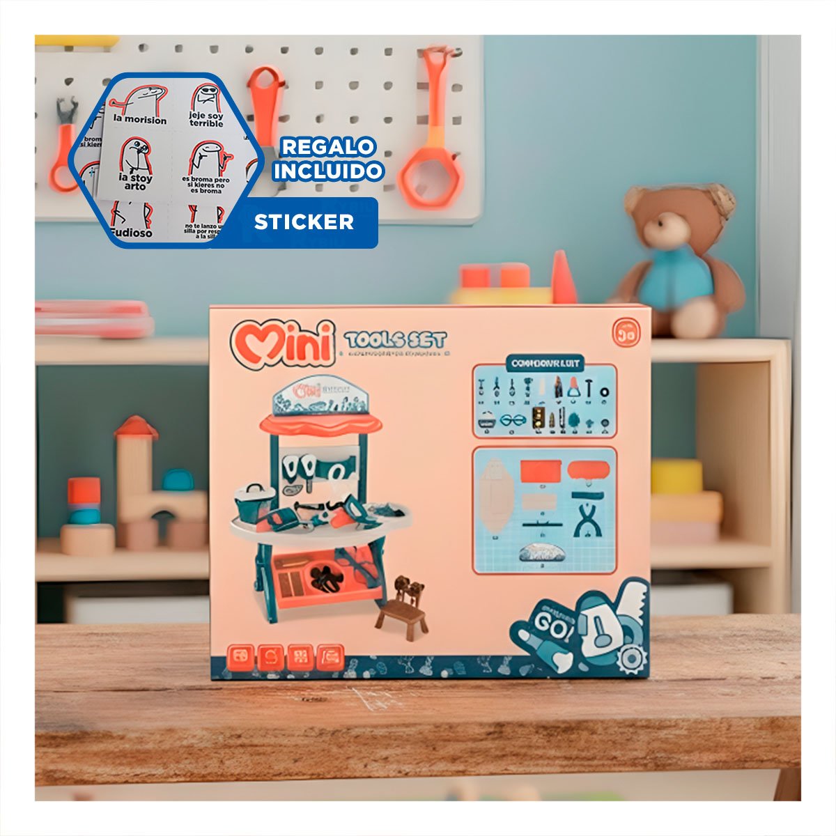 KIT DE HERRAMIENTAS PARA NINOS 48 PZS AZUL Y NARANJA CON PIEZAS YREGALO STICKER - 1