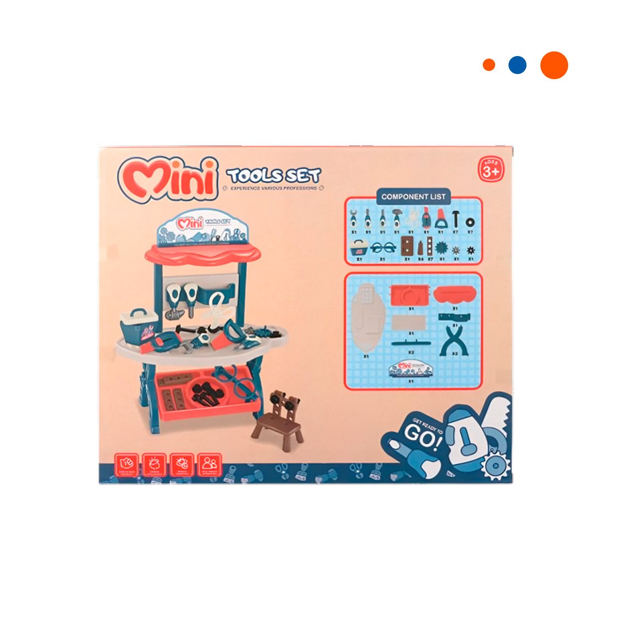 KIT DE HERRAMIENTAS PARA NINOS 48 PZS AZUL Y NARANJA CON PIEZAS YREGALO STICKER - 3